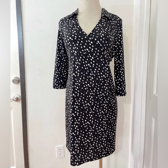 Liz Lange Black White Polka Dot Collared V-Neck Breastfeeding Friendly Dress - Picture 1 of 6